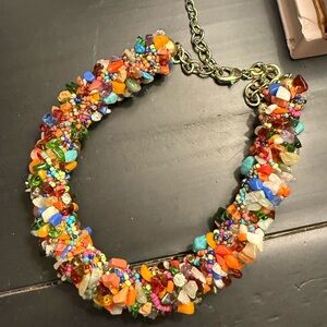 Multicolor Beaded Statement chocker Necklace - Vibrant Gemstone Chip Design